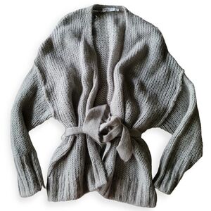 ZARA KNIT LIGHT GREEN MOHAIR WOOL BLEND CARDIGAN SWETER BELTED